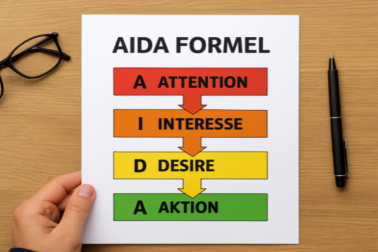 AIDA-Formel im Marketing mit den vier Phasen Attention, Interest, Desire und Action