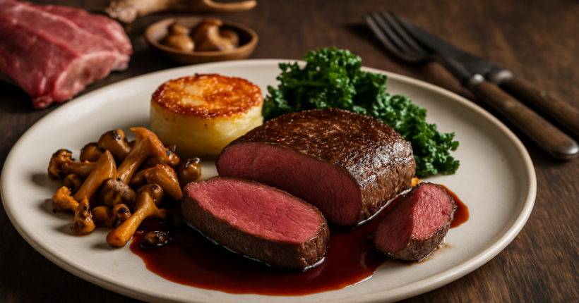 Wildfleisch mit Kräutern und Gewürzen als Beispiel für Fleisch aus der Wildküche