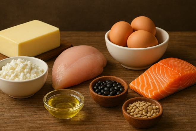 Eiweißreiche Lebensmittel für Ernährungslehre und Küche