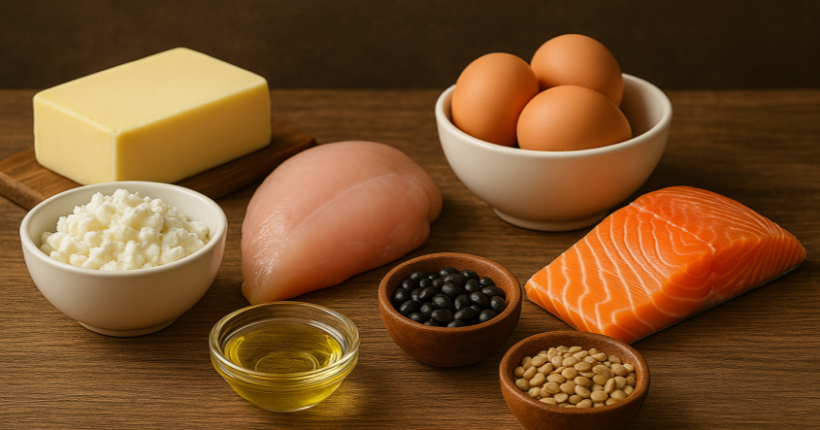 Eiweißreiche Lebensmittel für Ernährungslehre und Küche