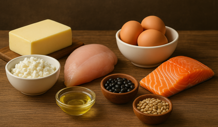 Eiweißreiche Lebensmittel für Ernährungslehre und Küche