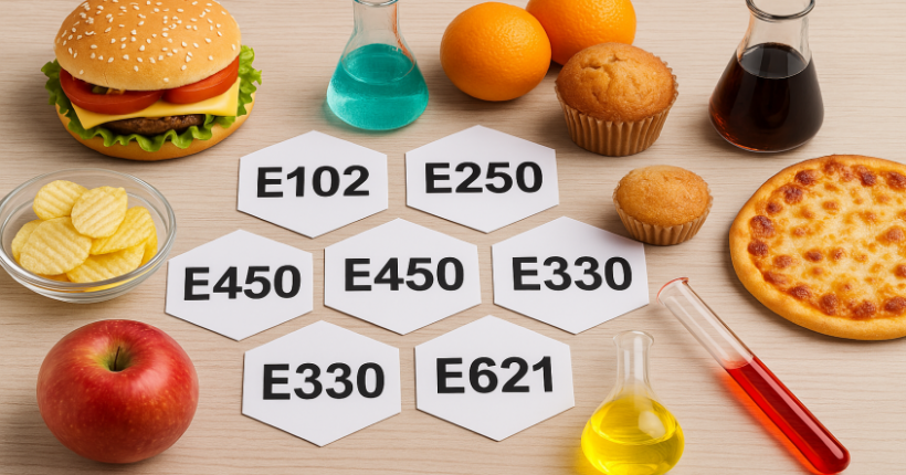 Verpackte Lebensmittel mit Zutatenliste als Beispiel für Zusatzstoffe und mögliche Schadstoffe in der Lebensmittelkunde