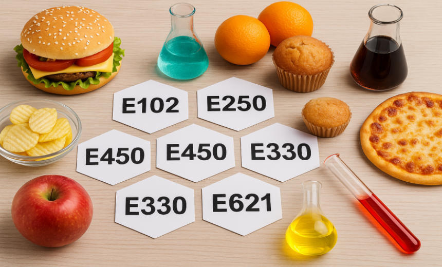 Verpackte Lebensmittel mit Zutatenliste als Beispiel für Zusatzstoffe und mögliche Schadstoffe in der Lebensmittelkunde