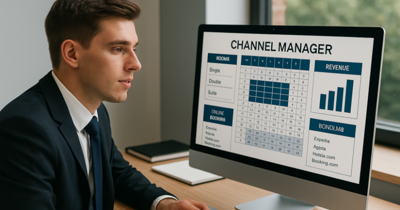 Laptop mit Channel Manager Software für Hotels