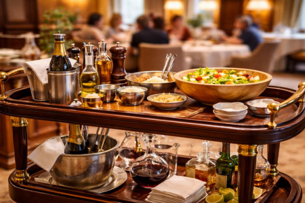 Mobiler Gueridon-Servierwagen in einem Restaurant