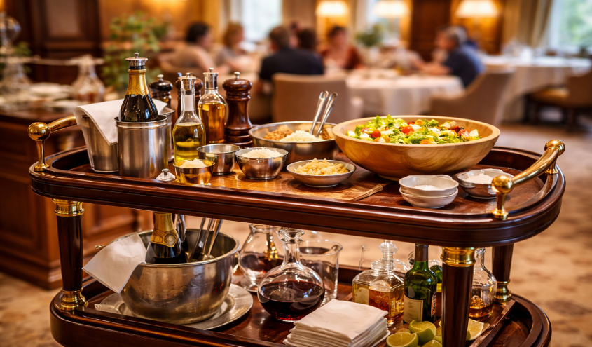 Mobiler Gueridon-Servierwagen in einem Restaurant