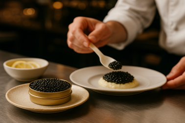 Kaviar frisch serviert für Speisenkunde