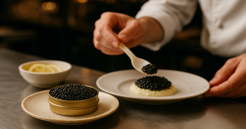Kaviar frisch serviert für Speisenkunde