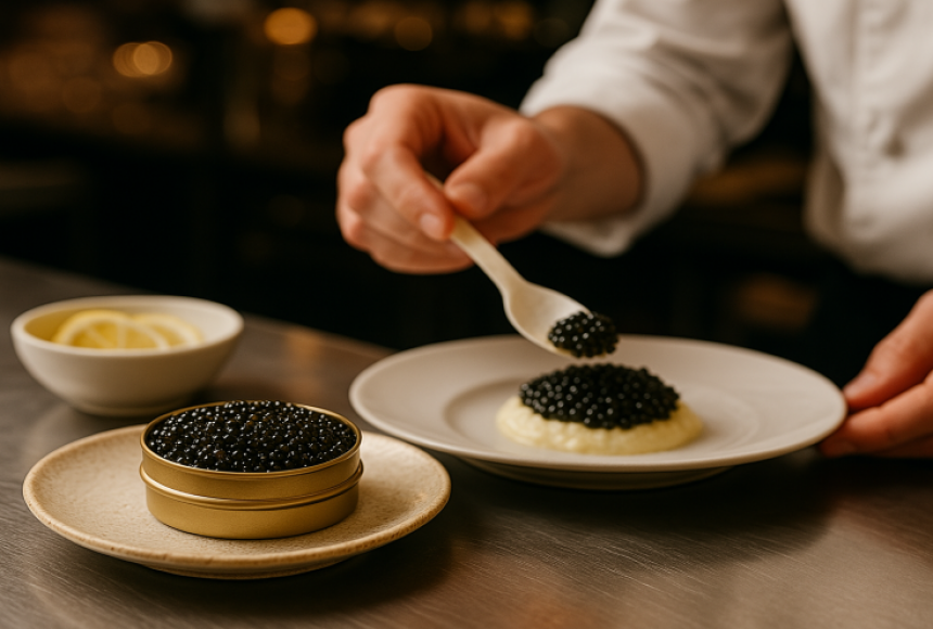 Kaviar frisch serviert für Speisenkunde