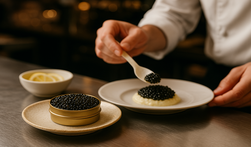 Kaviar frisch serviert für Speisenkunde