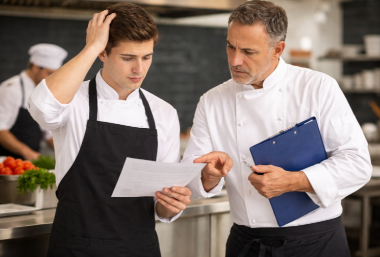 auszubildender und ausbilder in der küche